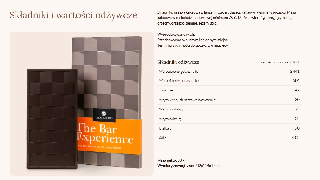 Czekolada deserowa - kalorie i wartości odżywcze