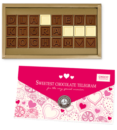 Pyszny telegram dla ukochanej osoby, słodka czekoladowa walentynka, z okazji walentynek, dla ukochanej kobiety