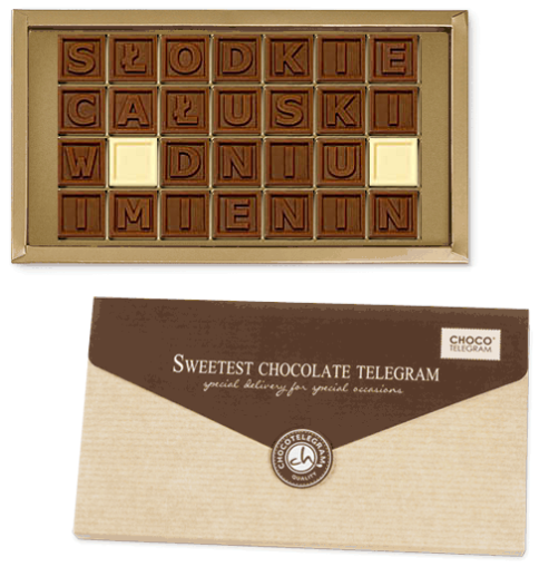 Słodki prezent na imieniny czekoladowa wiadomość telegram 