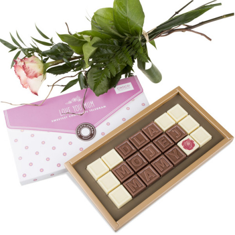 czekoladowy telegram z różą