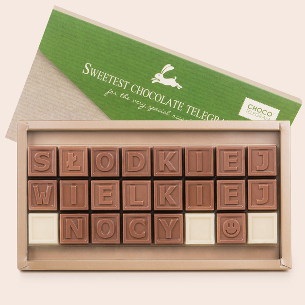 Pyszna czekoladowa wiadomość prezent na Wielkanoc