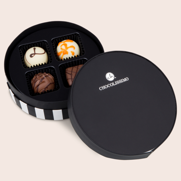 Swiss&Sweet XS -4 szwajcarskie czekoladki, czekolada mleczna, pralinki z nadzieniem ganache, ręcznie robione czekoladki
