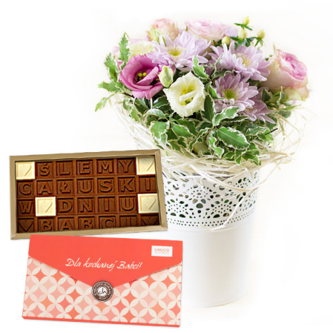 czekoladowy telegram z kwiatami