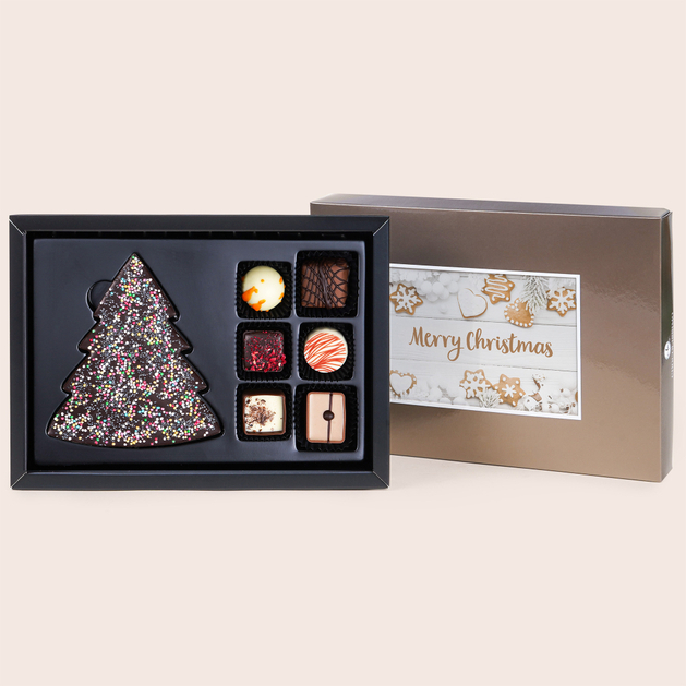 Xmas ChocoPostcard Midi Gold, czekoladki z własnym zdjęciem, personalizowane upominki, personalizowane czekoladki, upominki firmowe