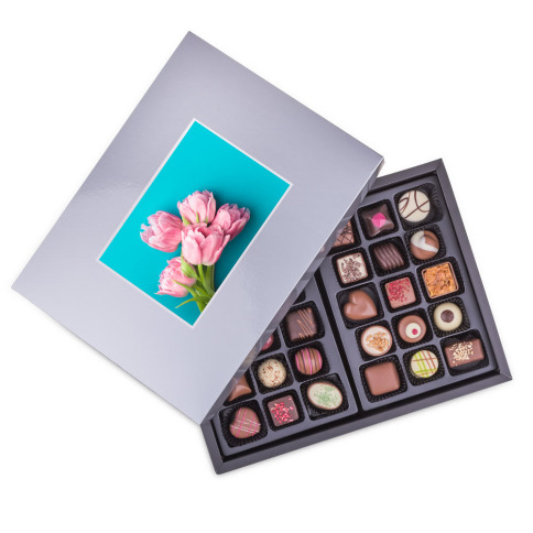 Postcard Maxi Silver Box, upominek firmowy, personalizowany prezent, czekoladki chocolissimo