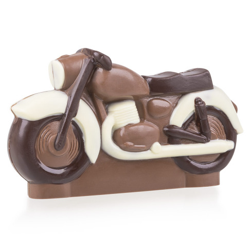 Motocykl z czekolady w skrzynce