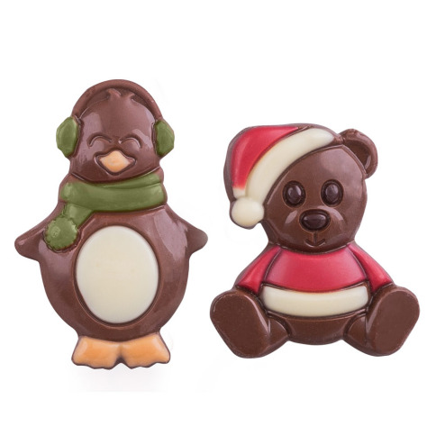 figurki misia i pingwinka z czekolady