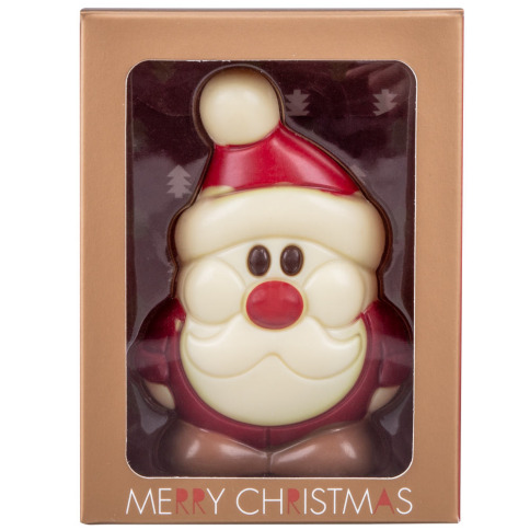 Mikołaj z białej czekolady na prezent pod choinkę