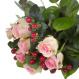 Bukiet różowych róż i telegram dla Babci