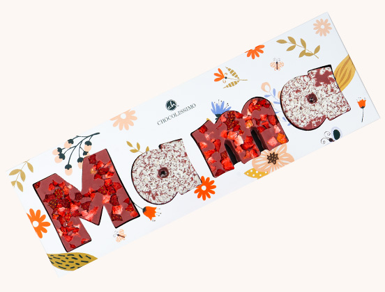 Unikalne cechy czekoladowego napisu mama z dodatkami z czekolady ruby