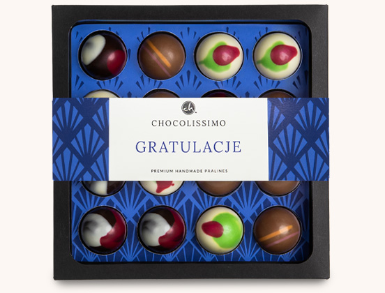 Unikalne cechy czekoladowych pralinek o r&oacute;żnych smakach z dedykacją gratulacje z belgijskiej czekolady