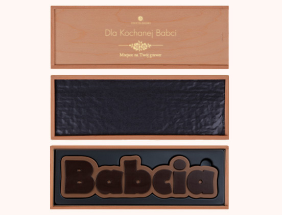 unikalne cechy czekoladowego napisu babcia w skrzyneczce