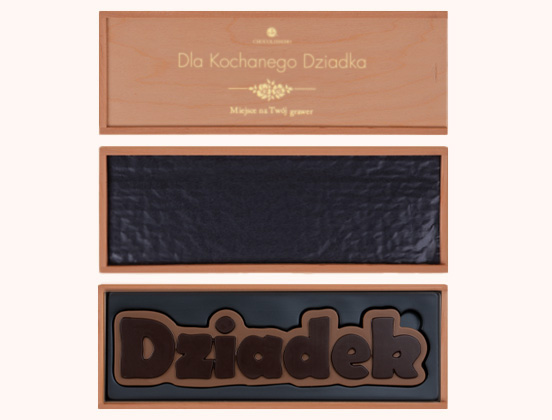 unikalne cechy czekoladowego napisu dziadek w skrzyneczce 