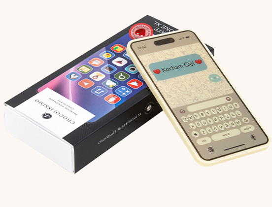 Unikalne cechy czekoladowego smartphona z wyznaniem miłości Kocham Cię