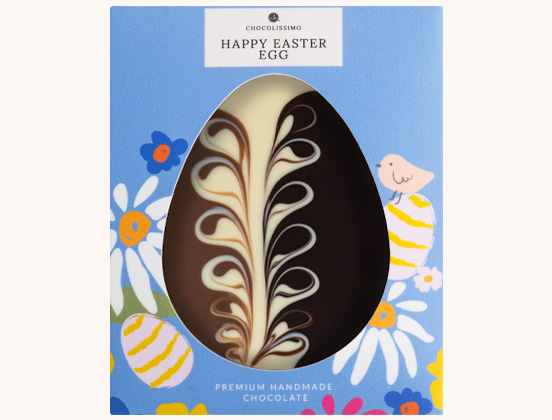 unikalne cechy płaskiej pisanki z trzech rodzaj&oacute;w belgijskiej czekolady