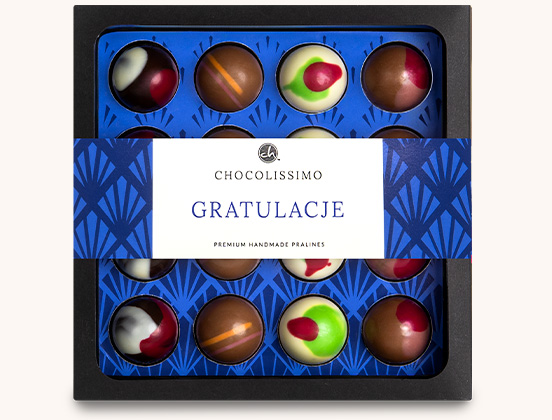 Unikalne cechy czekoladowych pralinek o r&oacute;żnych smakach z dedykacją gratulacje z belgijskiej czekolady