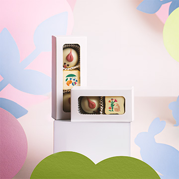 wielkanocne pralinki kurki z nadzieniem orzechowym i pralina z jadalnym nadrukiem dla firm