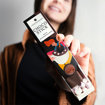 mleczna czekolada na patyku do rozpuszczania