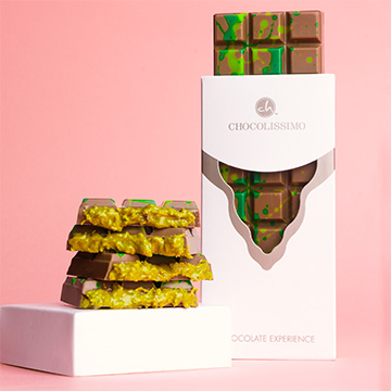 Pistacjowe nadzienie w czekoladzie dubajskiej mlecznej