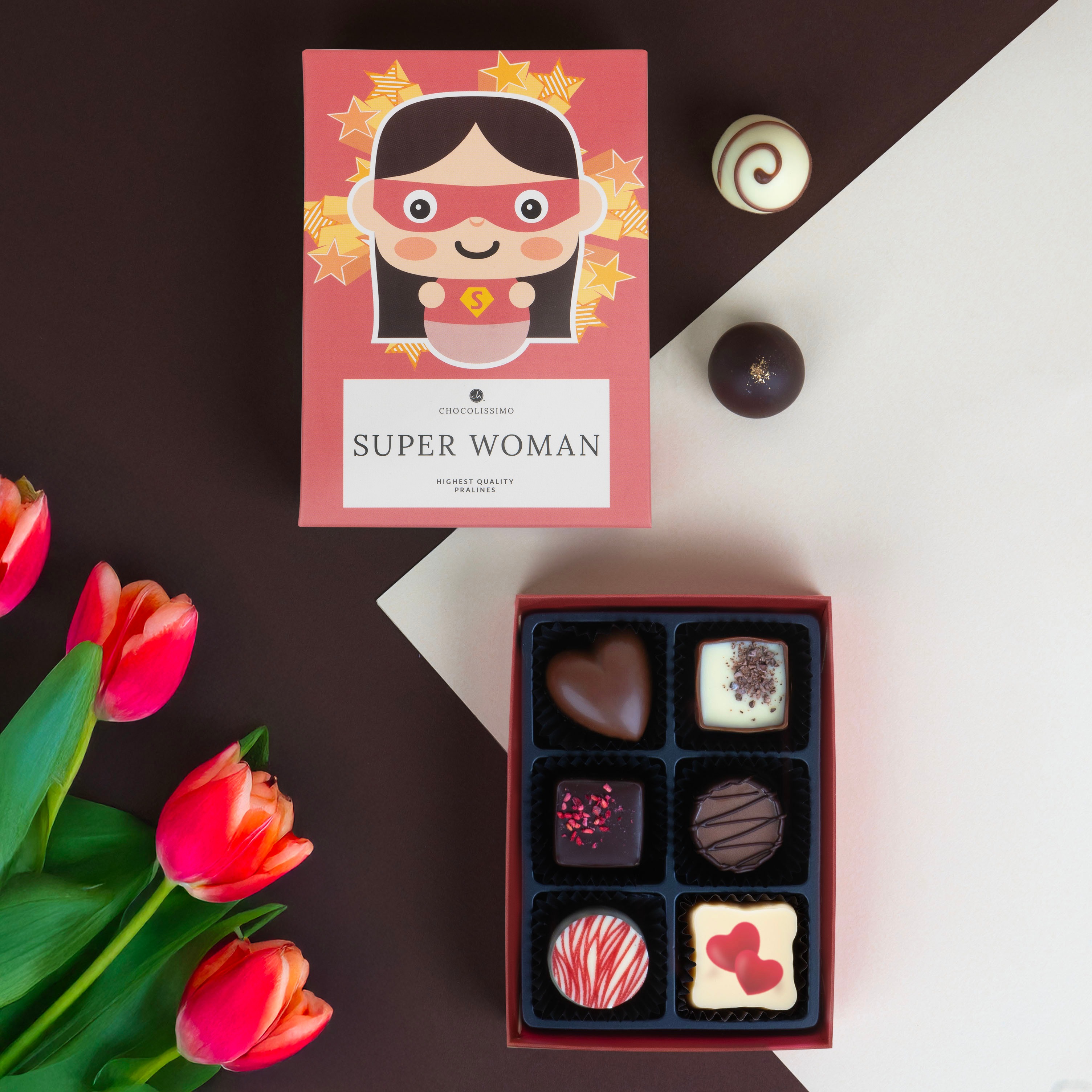 czekoladowe praliny dla super kobiety