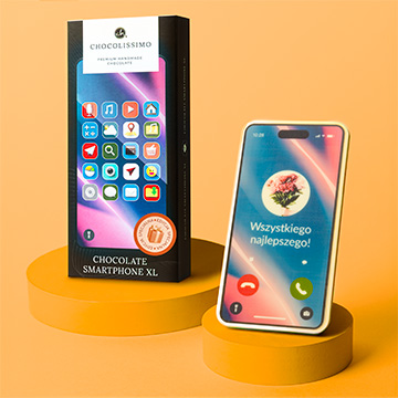 Czekoladowy smartphone na imieniny w ozdobnym pudełeczku