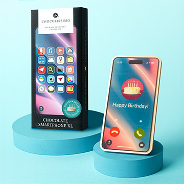 Czekoladowy smartphone na urodziny happy birthday w ozdobnym pudełeczku
