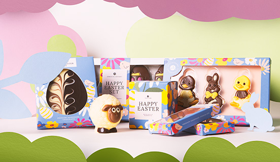 ozdobne pakowanie wielkanocnego prezentu z belgijskiej czekolady najwyższej jakości