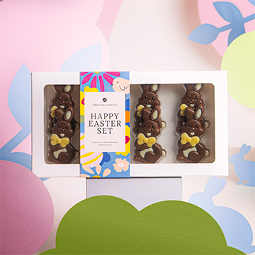 zajączki wielkanocne z czekolady w kolorowym pudełeczku