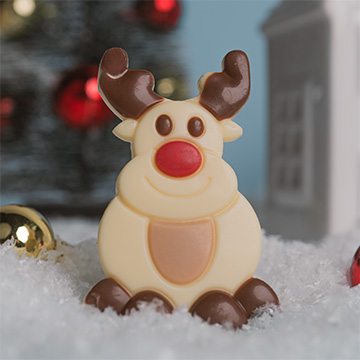 figurka świątecznego renifera z białej belgijskiej czekolady