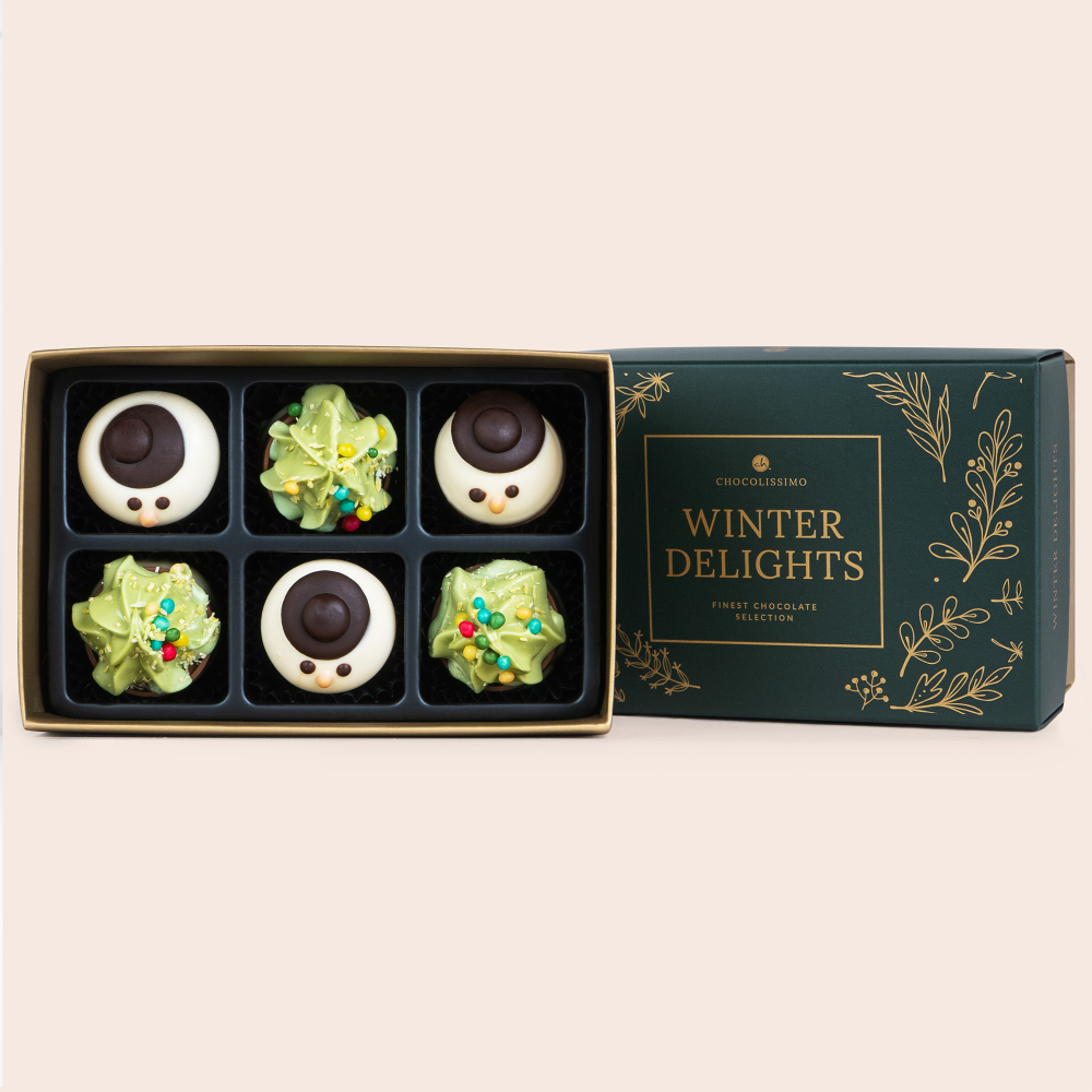 Pralinki Winter Delights 6 w kształcie choinek i bałwanków