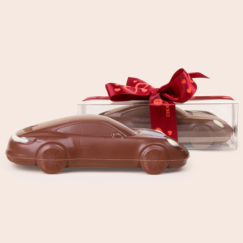 Czekoladowe Porsche ze wstążką Love na Walentynki
