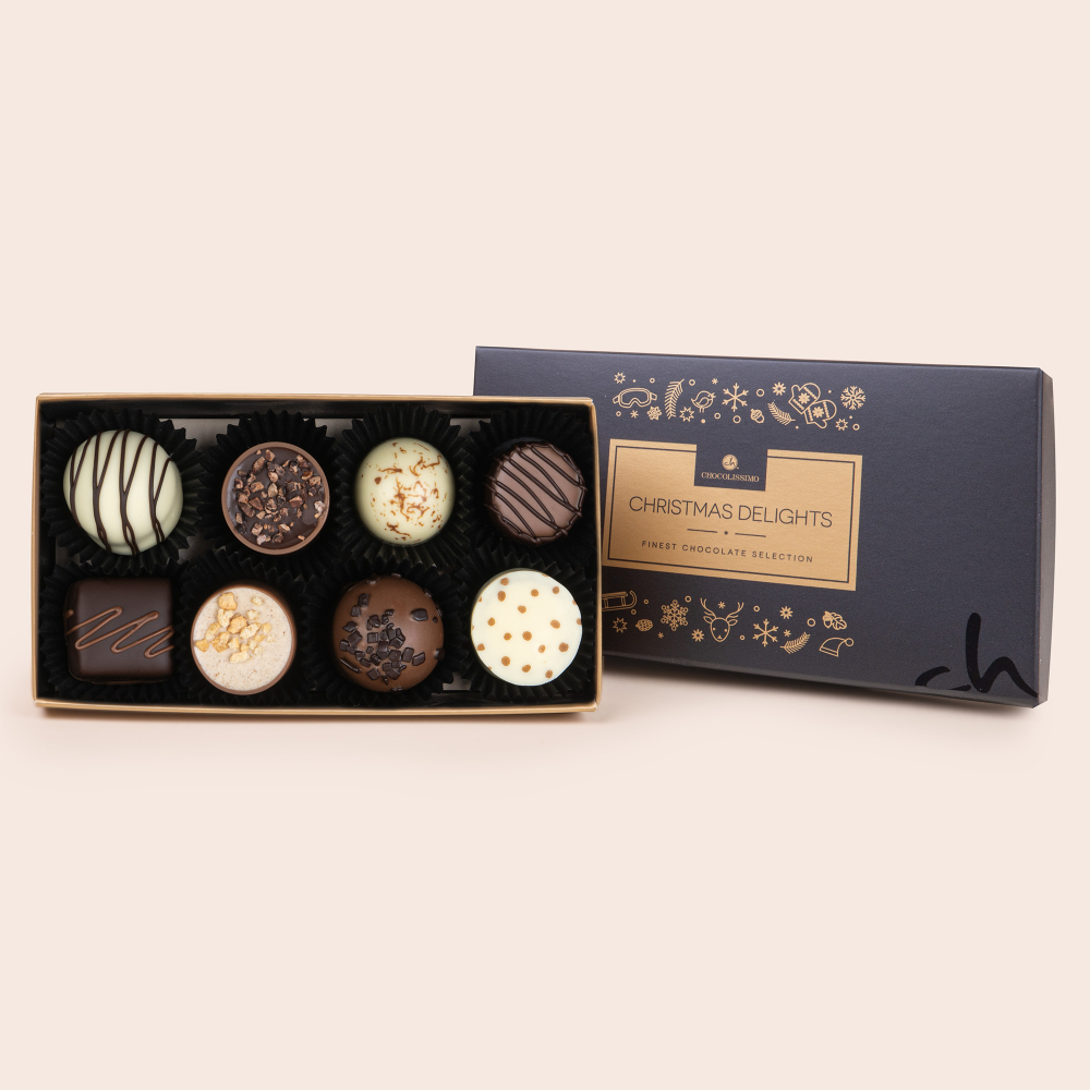 Pralinki Christmas Delights 8 w kartoniku w kolorach czerni i złota
