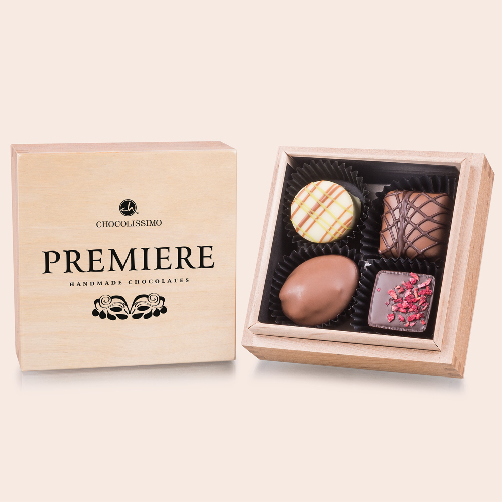 Pralinki Premiere Quadro w drewnianej szkatułce
