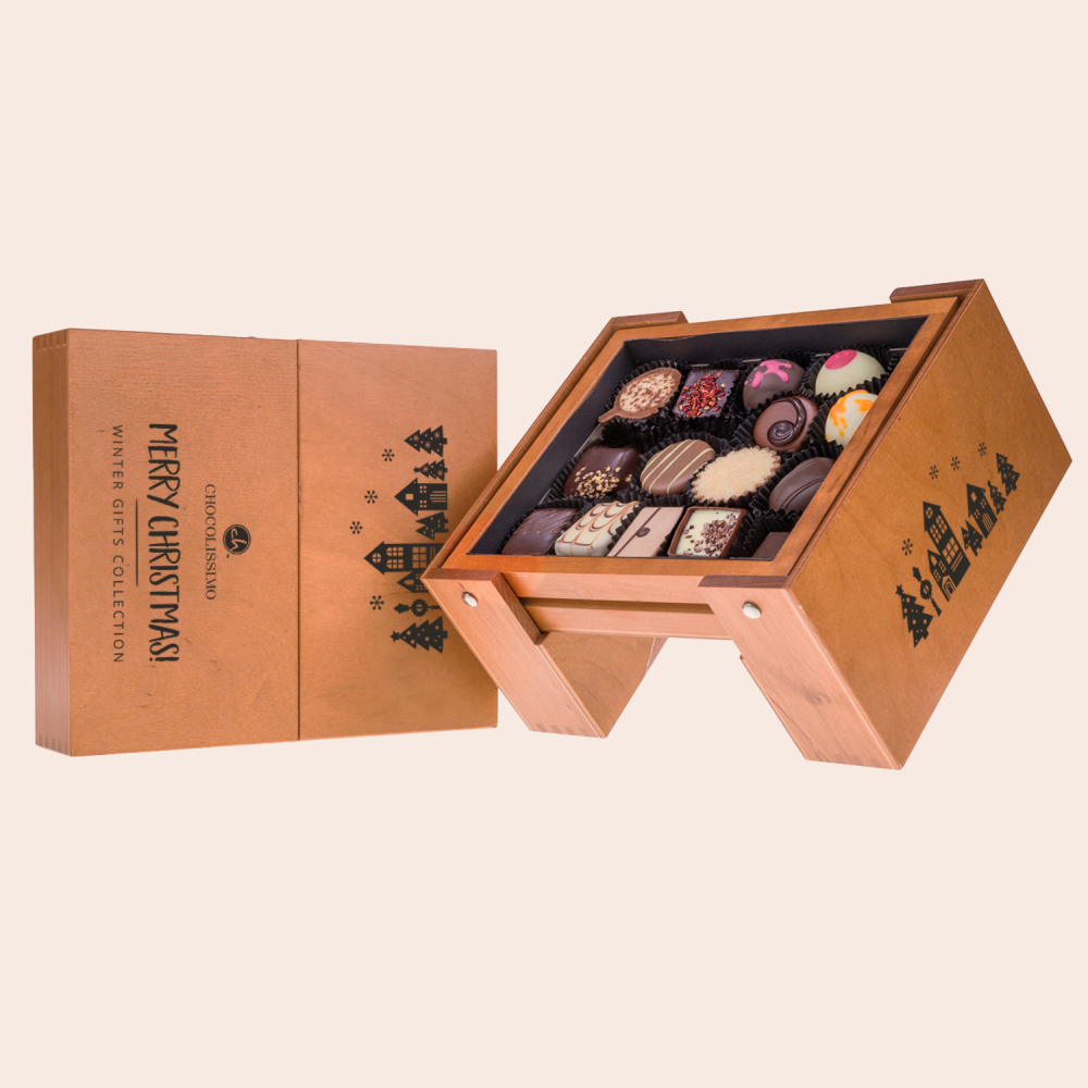 Świąteczny ChocoBar - szkatułka z pralinkami rozkładana w stolik
