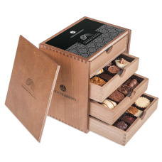Drewniane skrzyneczki - ChocoMassimo, ręcznie robione pralinki, ekskluzywny prezent, czekolada belgijska