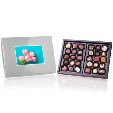 Postcard Maxi Silver Box, czekoladkki ze zdjęciem, prezent ze zdjęciem, personalizowane czekoladki, personalizowany prezent