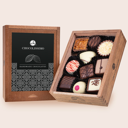 Drewniane skrzyneczki - Elegance, wykwintne pralinki chocolissimo, czekoladki w eleganckim wydaniu, szykowny prezent