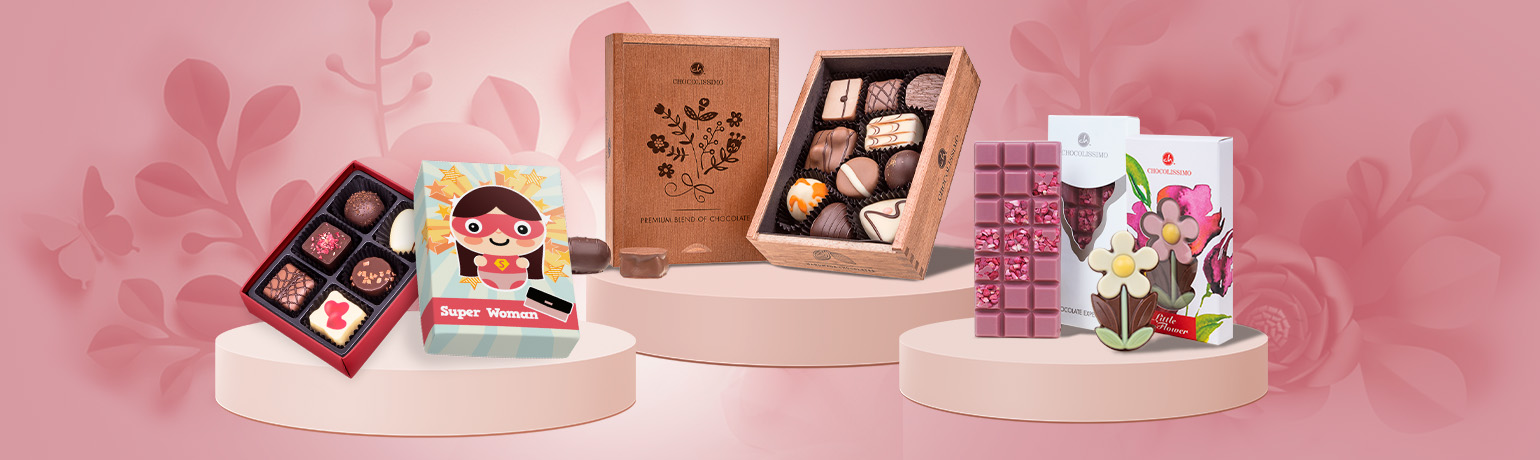 figurki kwiatki, czekolady na dzień kobiet, pralinki super woman